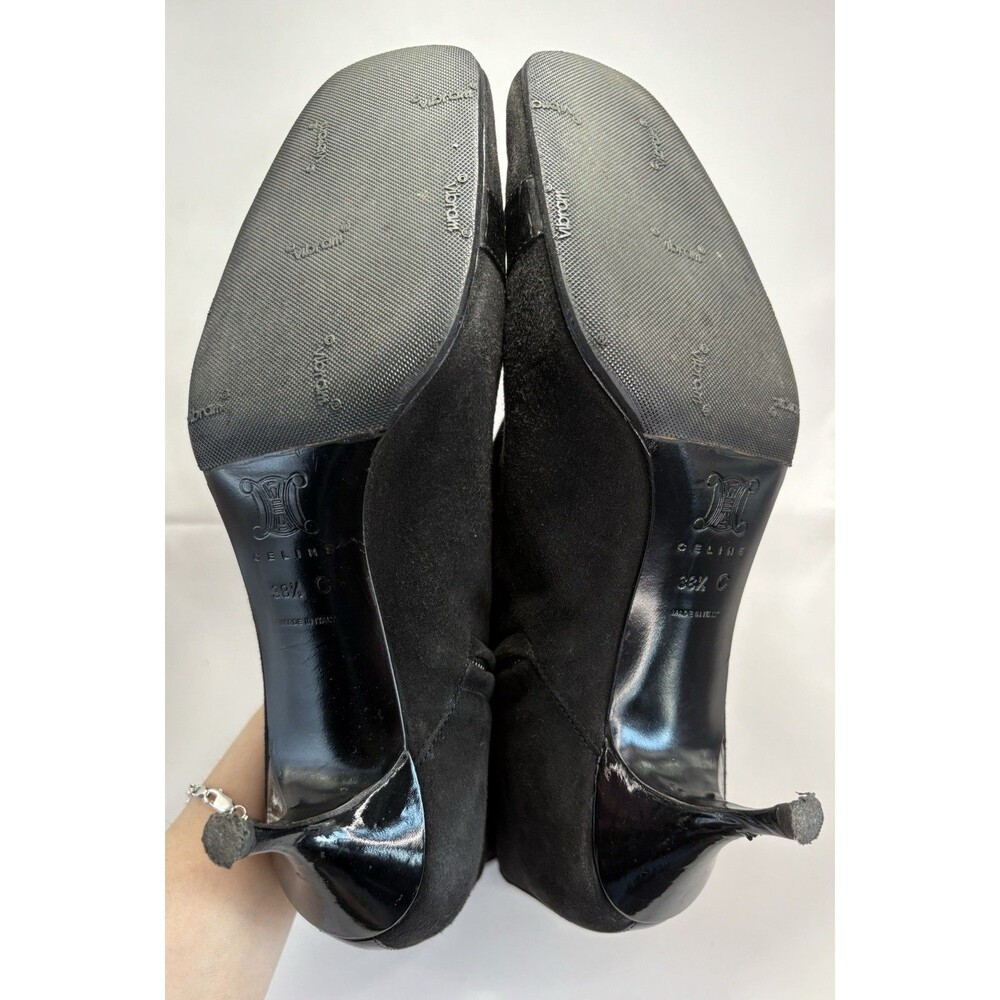Celine Black Suede Ankle Boots w/ Patent Leather Details Y2K Sz EU 38.5C 8.5 - Picture 8 of 12